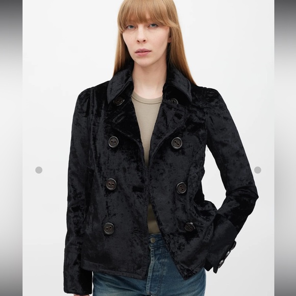 Marc Jacob’s black velvet velour faux fur double breasted crop jacket coat xs - Picture 1 of 8